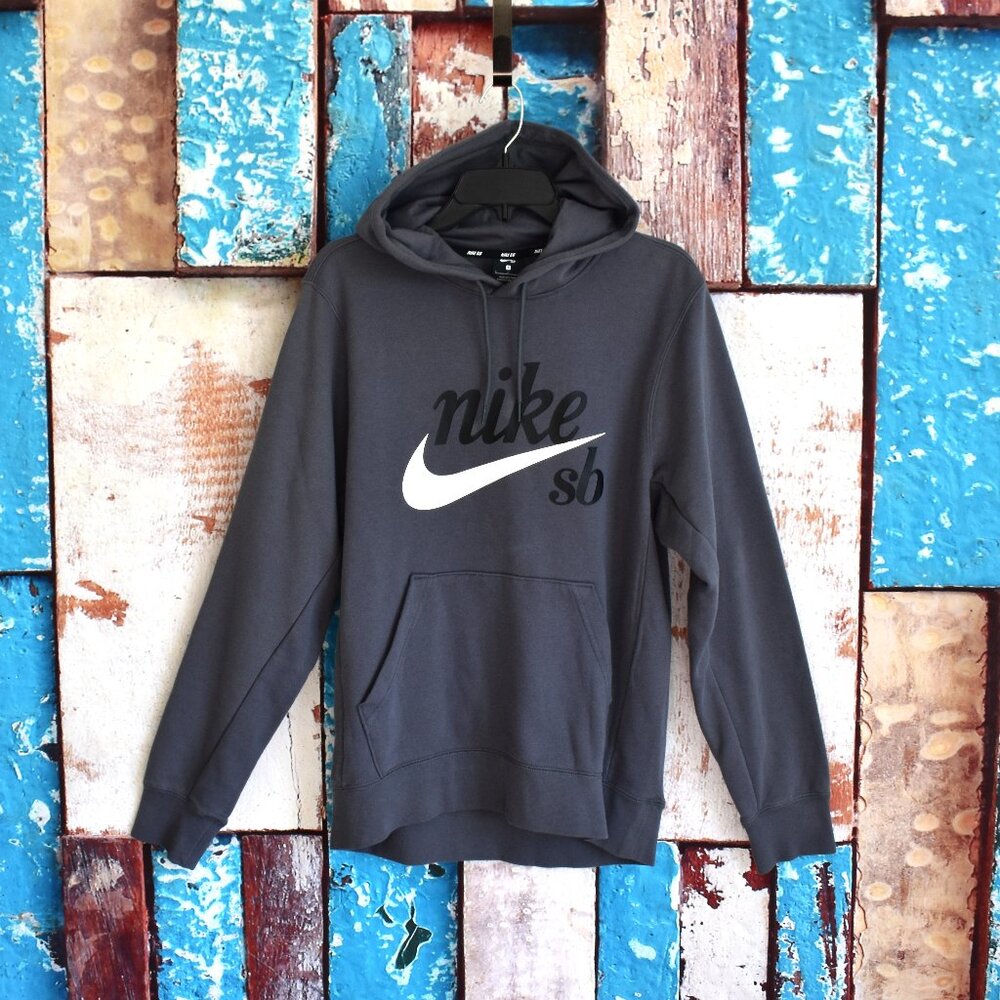 Men's Nike SB Icon Washed Skate Hoodie Skateboard SMALL Gray